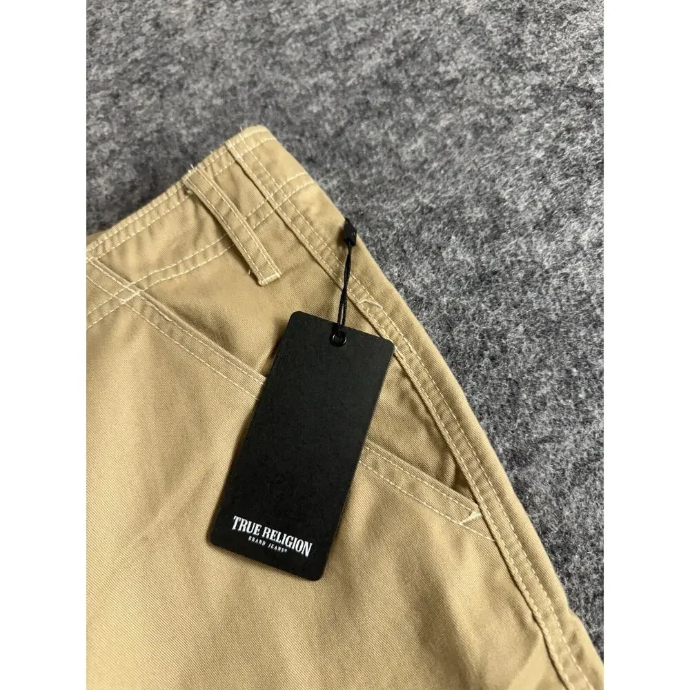 True Religion Jeans Mens 36x32 Cargo Pants Chino Khaki Flat Front N152